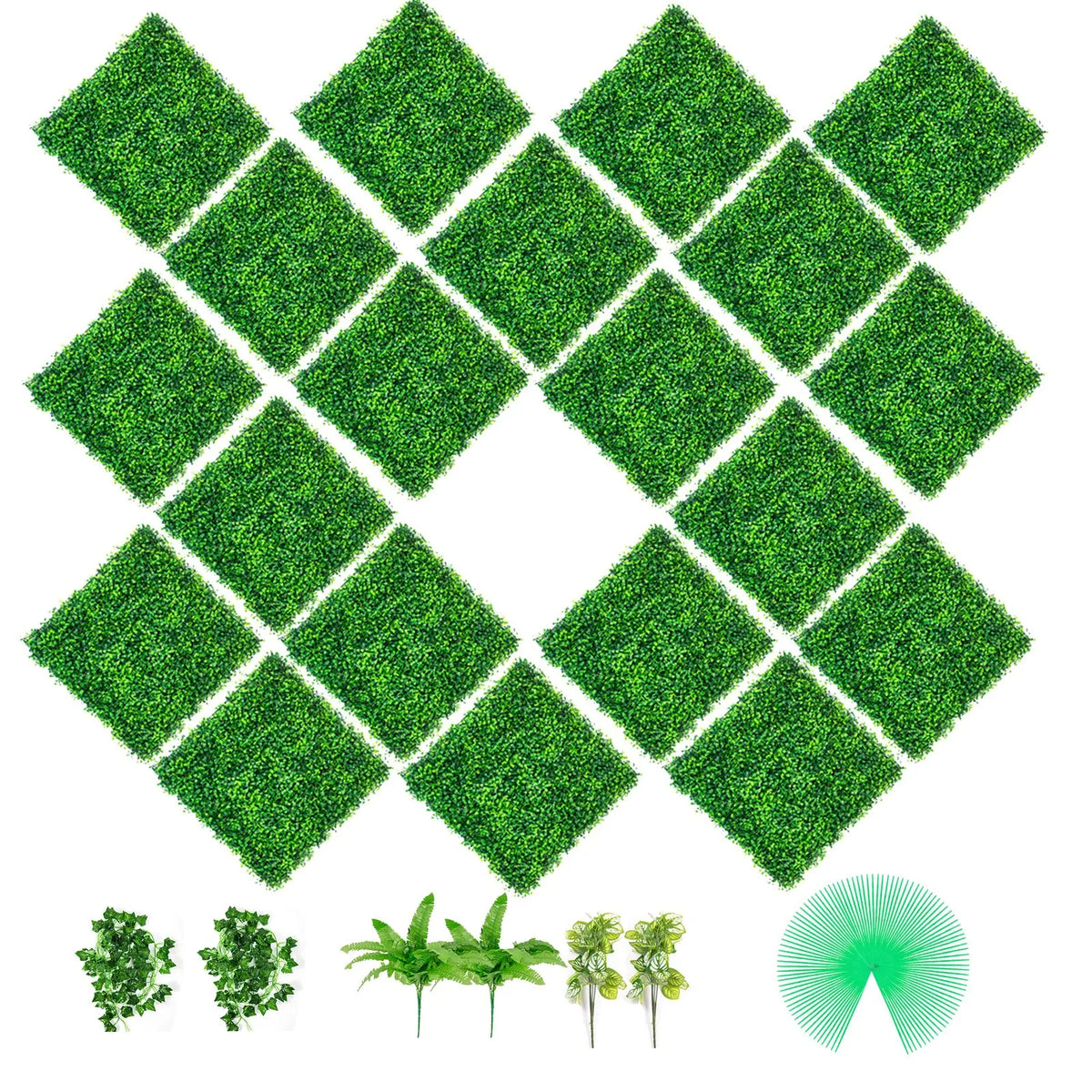 Artificial Boxwood Panels, 24 PCS 20"x20" Faux Boxwood Hedge Wall for Indoor & Outdoor Garden Fence, Backyard & Home Decor