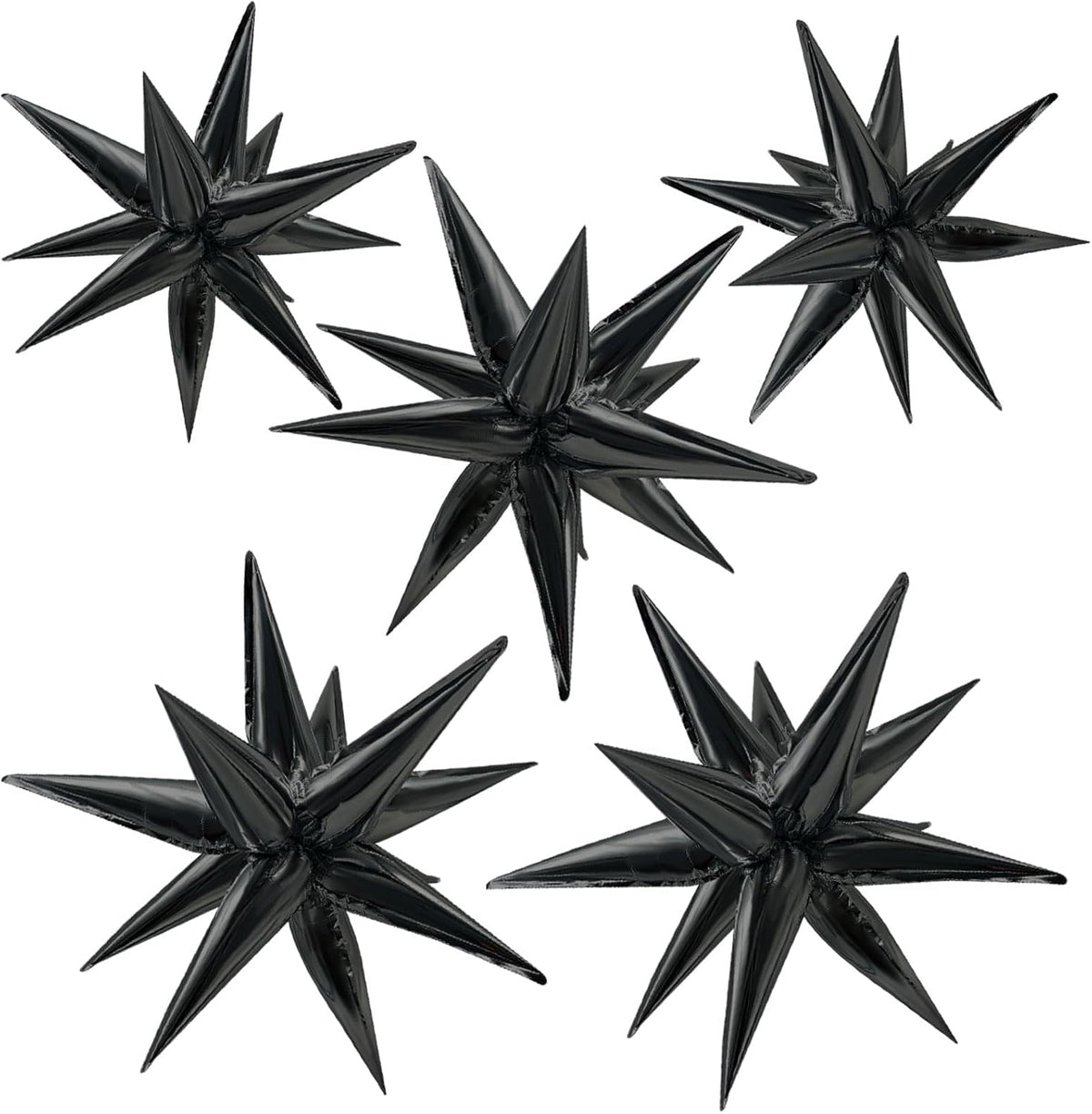 60-Piece Black Balloon Set with 12 Foil Starburst Balloons
